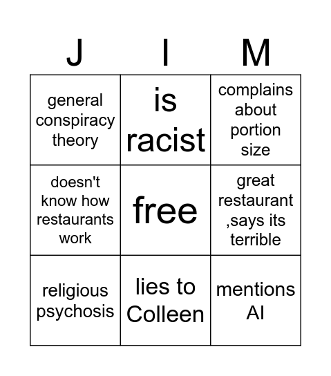 jimbo jimgo Bingo Card