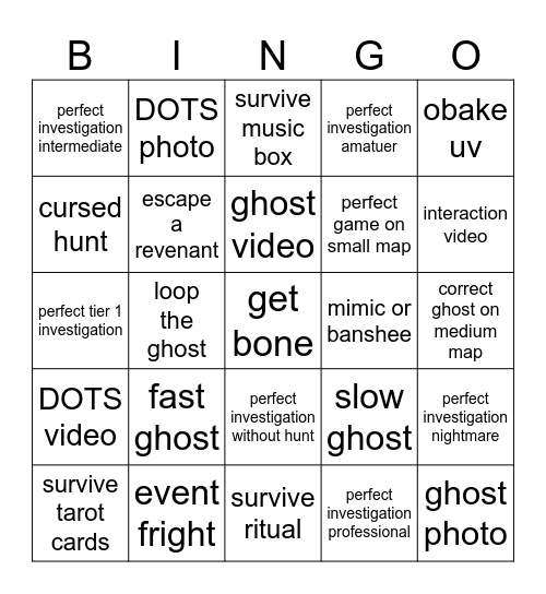 phasmo Bingo Card