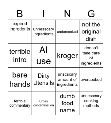 Jacks cooking Bingo Card