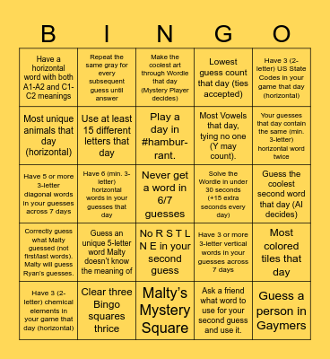 WORDLE BINGO 3.0 Bingo Card