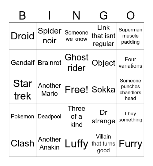 Comic con sunday bingo Card