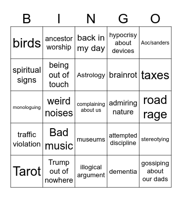 mom bingo Card