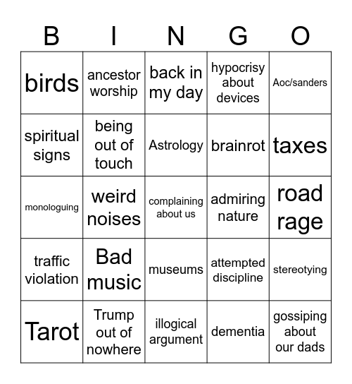 mom bingo Card