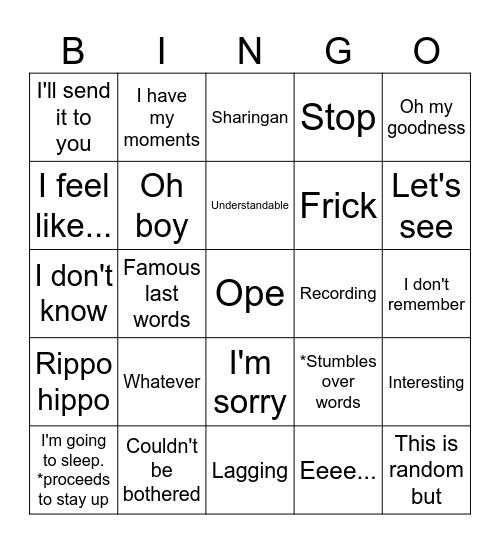 Nick's BINGO Card Bingo Card