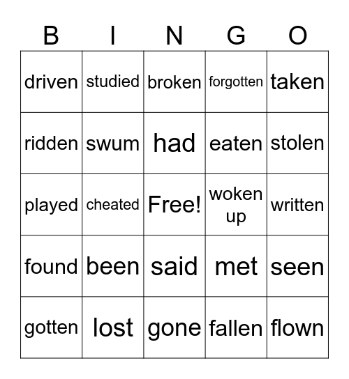 Past Participles, "Have You Ever?" Bingo Card