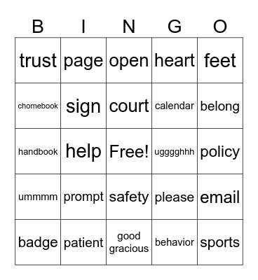 Welcome Back Bingo Card