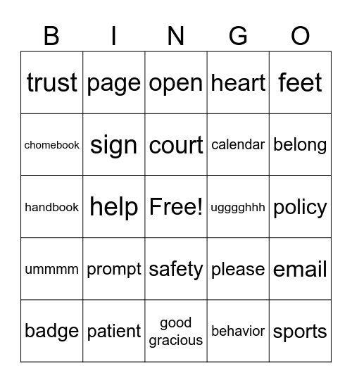 Welcome Back Bingo Card