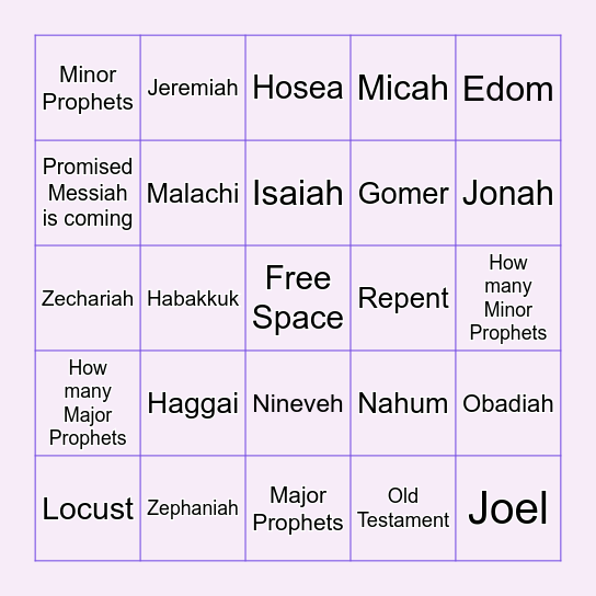 Major/Minor Prophets Bingo Card