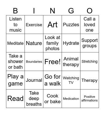 Coping Skills Bingo Card