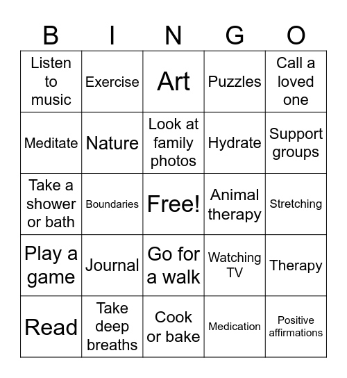 Coping Skills Bingo Card