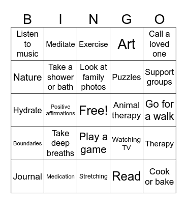 Coping Skills Bingo Card