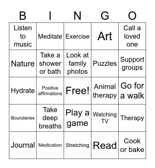 Coping Skills Bingo Card