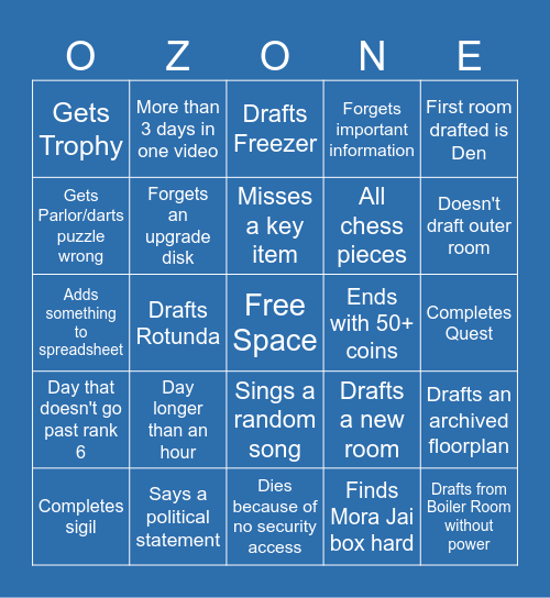 Ozone Blue Prince Bingo Card