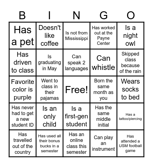 Human Bingo Card