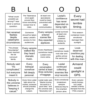 The Vampire Lestat Bingo Card