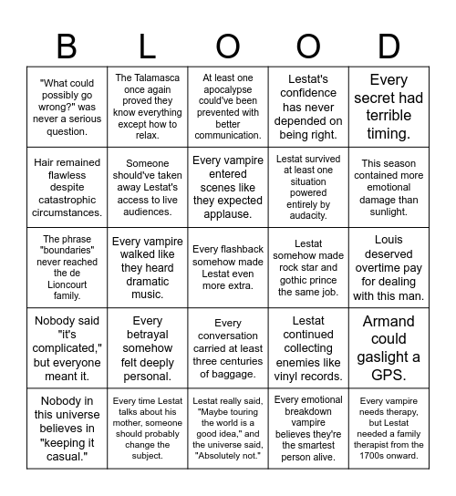 The Vampire Lestat Bingo Card