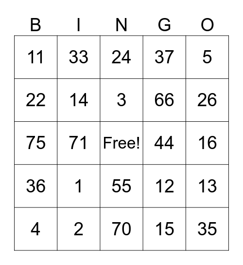 Untitled Bingo Card