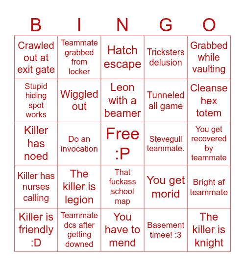 DBD ALI BINGO Card