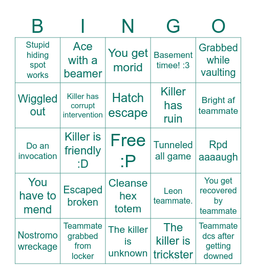 SAILORS DBD BINGO Card