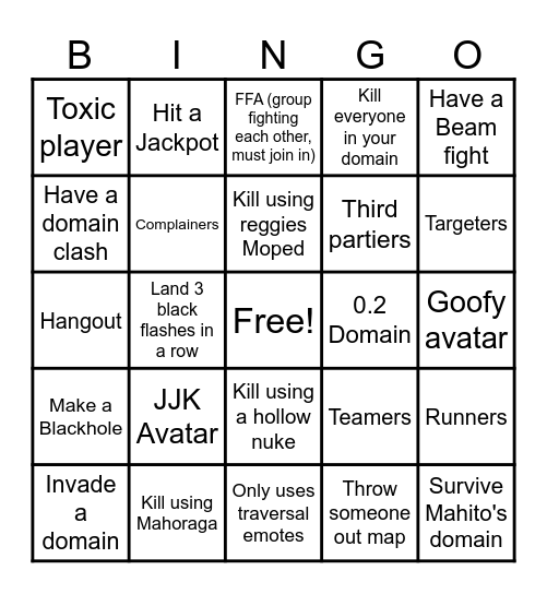 JJS Bingo Card