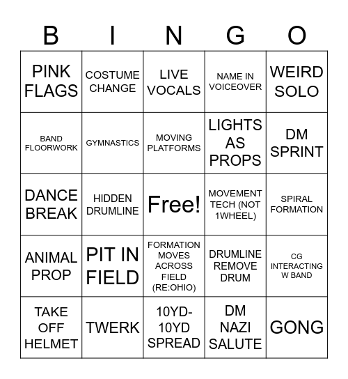 DCI NIGHTBEAT Bingo Card