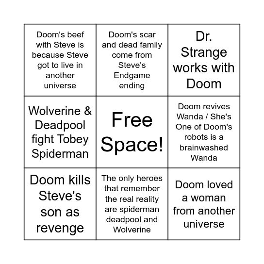 Doomsday Leaks Bingo Card