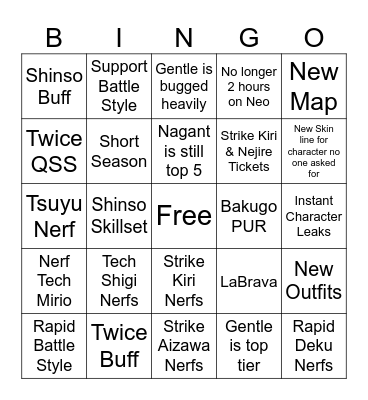 MHUR Season 18 Bingo Card