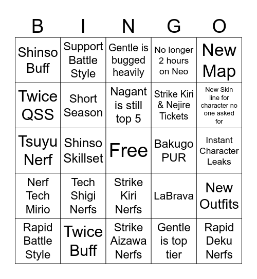 MHUR Season 18 Bingo Card