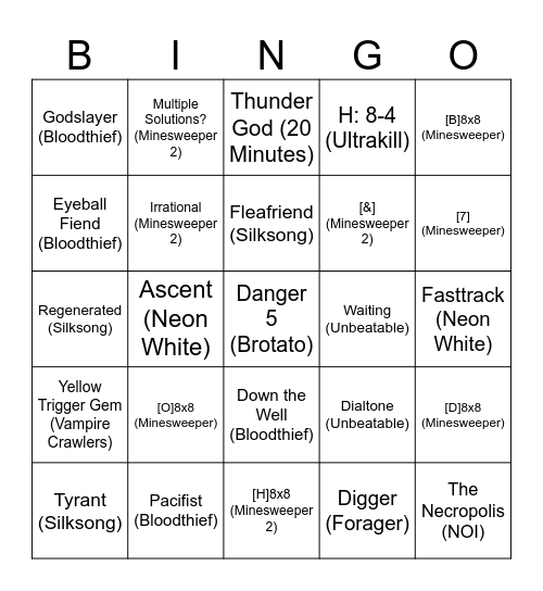 Gamer Bingo Card
