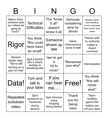Back-To-School PD Bingo Card