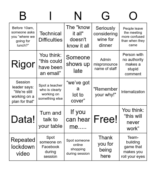 Back-To-School PD Bingo Card
