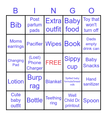 Diaper Bag Bingo Card