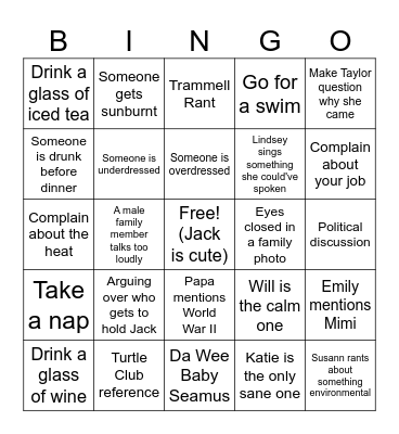 Labor Day Weekend Bingo Card