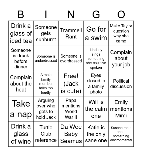 Labor Day Weekend Bingo Card