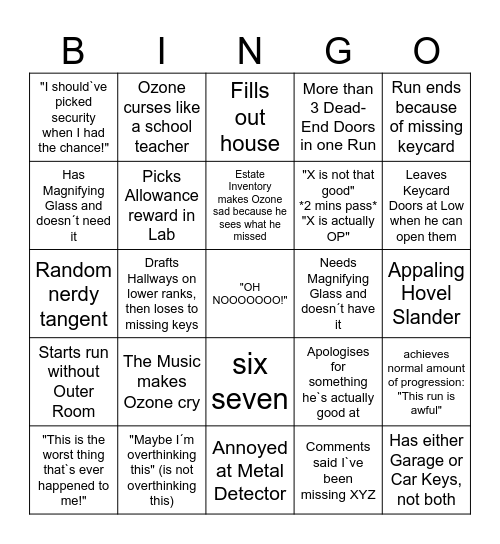 Ozone Bingo Card