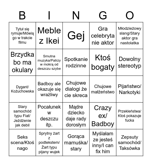 Polskie komedie (romantyczne) Bingo Card