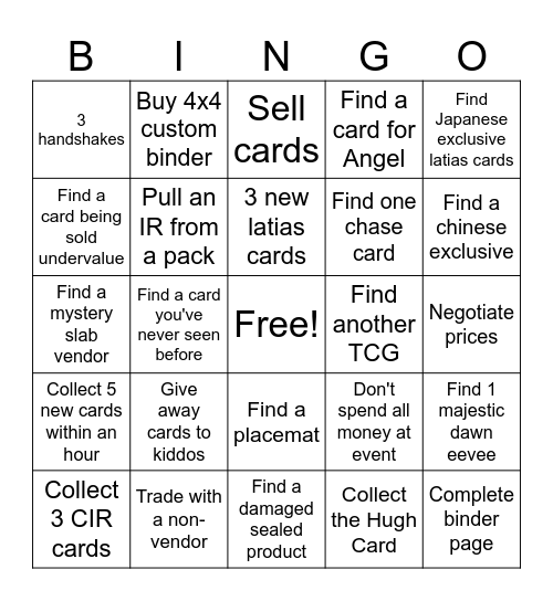CollectX card show Bingo Card