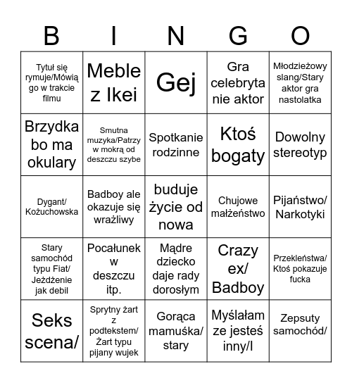Polskie komedie (romantyczne) Bingo Card