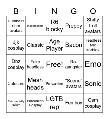 Catalog Avatar Creator Bingo Card