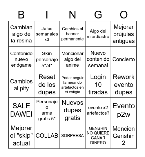 Bingo 7.0 Bingo Card