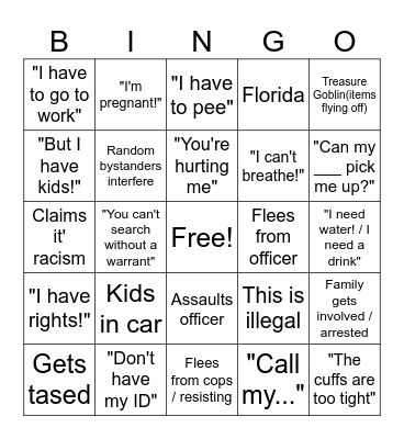 Police Body Cam Bingo Card