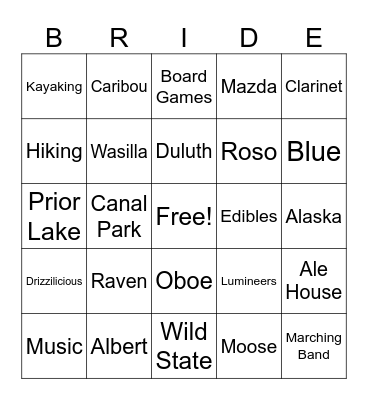 Carly Bachelorette Bingo Card