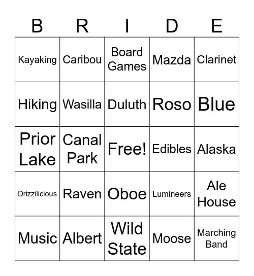 Carly Bachelorette Bingo Card