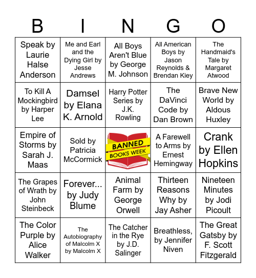 Banned Books Bingo Card