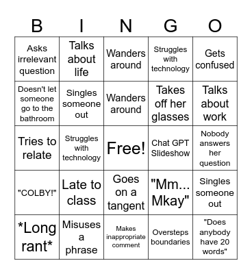 Mrs Nobel Bingo Card
