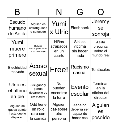 CODIGO LYOKO Bingo Card