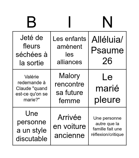 Mariage août 2026 Bingo Card