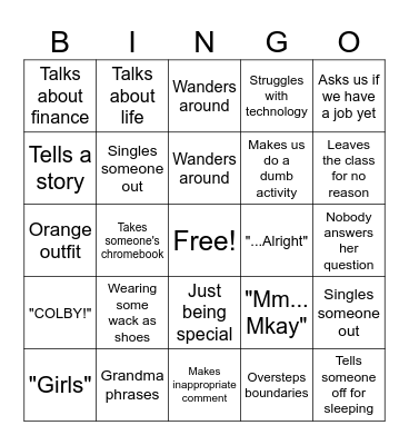 Mrs Nobel Bingo Card