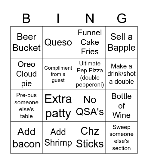 Sunday Funday Bingo Card