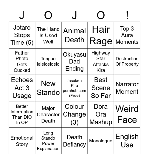 JJBA Part 4 Finale Bingo Card